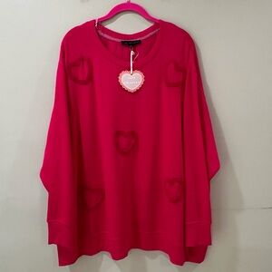 Jane & Delancey Womens 2X Pink Sweatshirt Embroidered Hearts Pullover Top NWT
